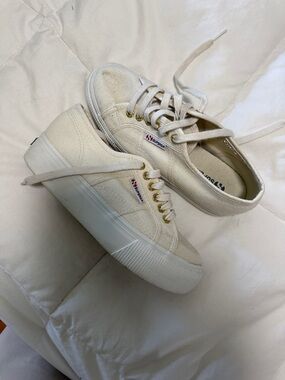 Superga Cream Canvas Platform Sneakers